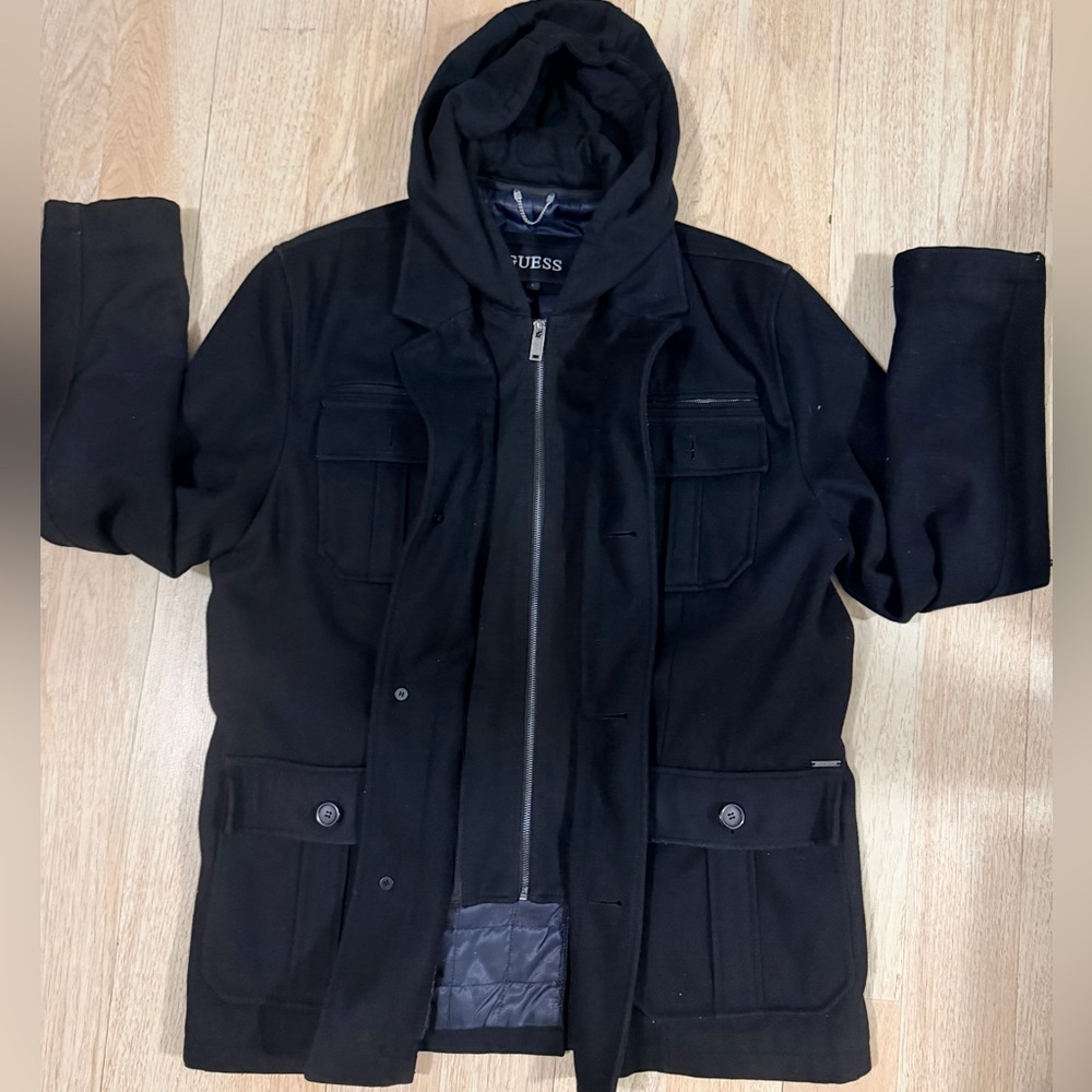 GUESS Black Men’s Military Field Hooded Jacket